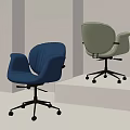 Modern Blue And Green Upholstered Office Chairs With Wheeled Base On White Display Stand