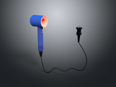 Modern Blue Hair Dryer Electronic Appliance With Power Cord And Plug 3d model