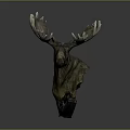Moose Head Sculpture Displayed Against Dark Background With Detailed Features 3d model