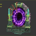 Mystical Portal Structure With Purple Glowing Core Stone Frame Steps Vines Chains And Candles