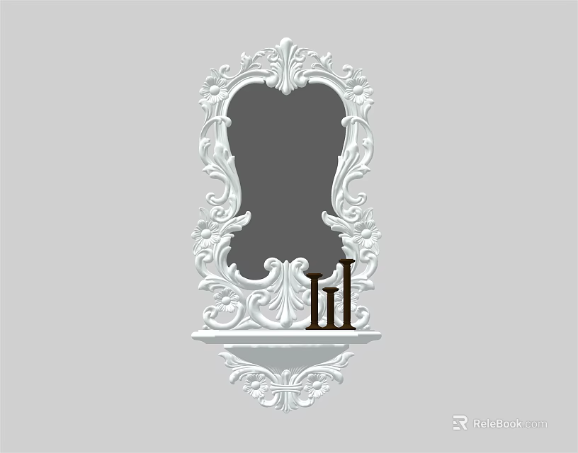 Ornate Classical Design Mirror Featuring Intricate Carvings On Decorative Frame 3d model 