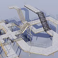 Intricate Modern Staircase Design With Multiple Platforms And Connected Walkways 3d model