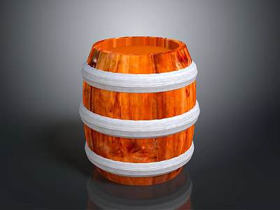 Durable Orange Wooden Barrel With White Hoops For Household Use And Decor 3d model