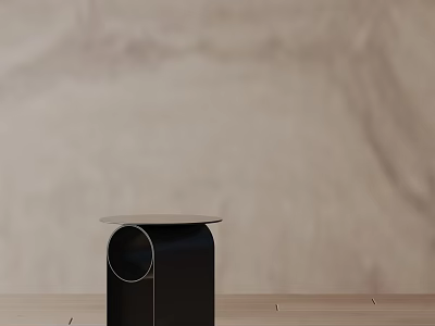 Modern Black Nightstand With Circular Top And Cutout Design On Wooden Floor Background 3d model