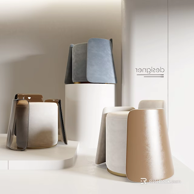Modern Designer Stools With Gray Beige Brown Colors And Curved Shapes In Contemporary Interior Design 3d model 