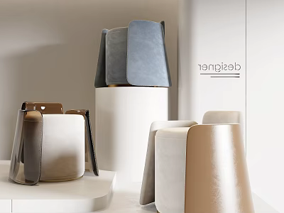 Modern Designer Stools With Gray Beige Brown Colors And Curved Shapes In Contemporary Interior Design 3d model