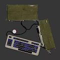 Vintage Electronic Device In Green Metal Case With Dual Screens Control Buttons And External Keyboard