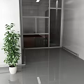 Modern Office Interior With Glass Partition Desk Green Plant And Smooth Gray Floor