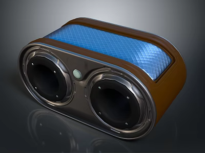 Compact Stereo Audio Speaker With Dual Drivers Brown Casing Blue Top Panel And Circular Button 3d model