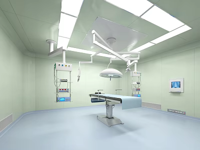 Modern Operating Room Interior With Surgical Table Operating Lights And Medical Equipment 3d model