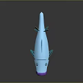 Cartoon Blue Fish Character with Purple Mouth Round Eyes and Blue Fins 3D Model Design