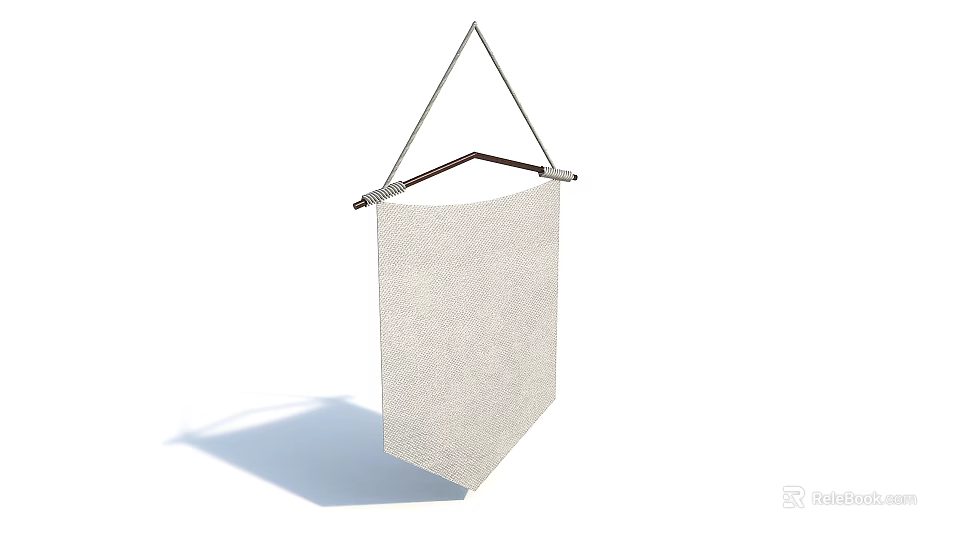 Hanging White Fabric Banner With Wooden Frame And Rope Support 3d model 