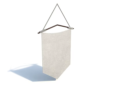 Hanging White Fabric Banner With Wooden Frame And Rope Support 3d model