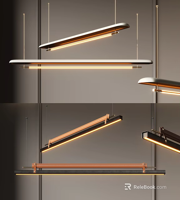 Modern Long Pendant Lights with Wooden and Metal Frames and Warm Illumination for Interior Spaces 3d model 