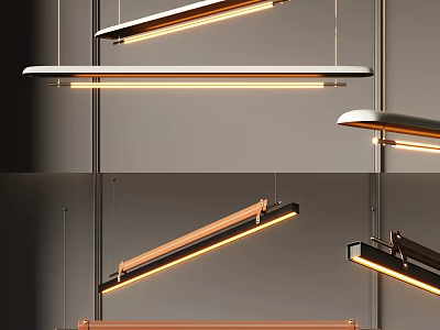 Modern Long Pendant Lights with Wooden and Metal Frames and Warm Illumination for Interior Spaces 3d model