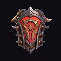 Intricate Fantasy Shield With Red Gold Decoration Metallic Spikes And Horns