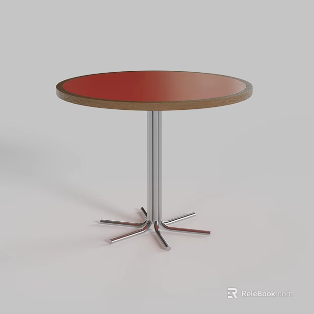 Round Side Table With Red Tabletop Wooden Frame And Metal Crossed Legs Modern Style 3d model 