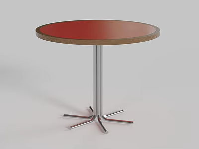 Round Side Table With Red Tabletop Wooden Frame And Metal Crossed Legs Modern Style 3d model