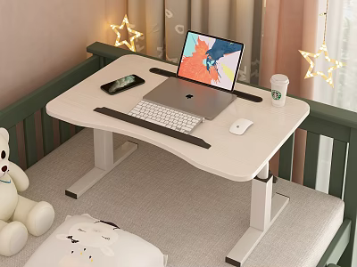 Adjustable Bed Desk With Laptop Phone Mouse Coffee Cup And Star Lights 3d model