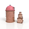 Brick Building Models Featuring Red Dome Tower And Small Chimney Structure