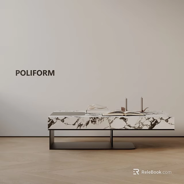 Poliform Modern Sofa Coffee Table Set With Marble Top And Metal Base Design 3d model