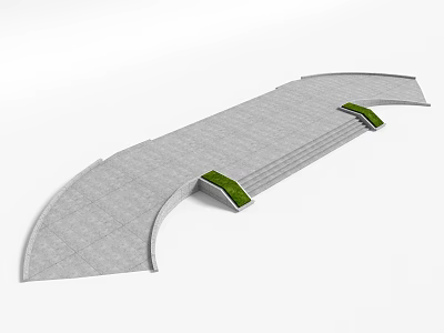Curved Gray Concrete Structure With Green Landscaping Elements And Steps 3d model