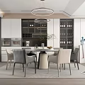Modern Restaurant Interior With Open Layout Pendant Lights Dining Table And Wine Cabinets 3d model