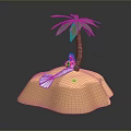 Small Island Scene With Palm Tree Red Haired Figure Blue Tail And Red Star