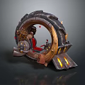 Futuristic Military Vehicle With Circular Mechanical Structure Red Seat And Flame Elements