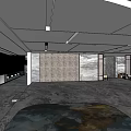 Hotel Lobby Interior Design with Modern Ceiling Lights Textured Stone Wall and Large Area Rug