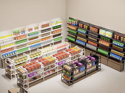 Supermarket Department Store Interior With Shelves Of Various Products And Neat Displays 3d model