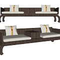 Traditional Chinese Luohan Bed with Dark Wooden Frame White Cushions and Decorative Pillows