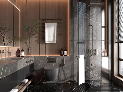 Modern Bathroom Interior Design With Marble Walls And Glass Shower Enclosure 3d model