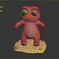Orange Cartoon Dinosaur Character with Big Yellow Eyes Standing on Yellow Base and Small Stones