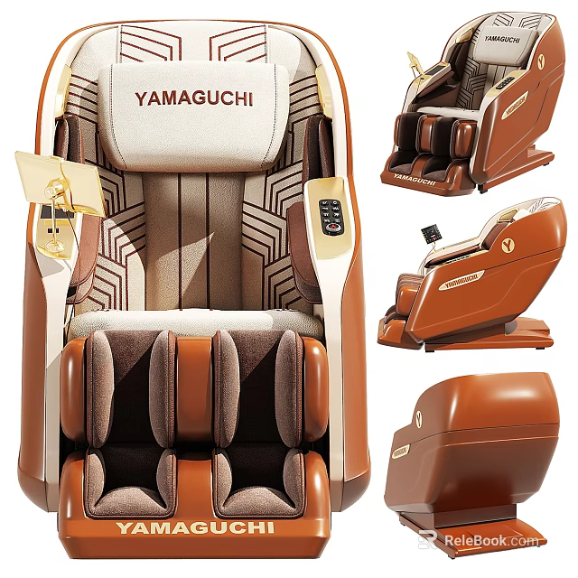 YAMAGUCHI Brown Beige Massage Chair With Patterned Design And Remote Control Panel 3d model 