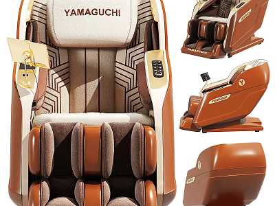 YAMAGUCHI Brown Beige Massage Chair With Patterned Design And Remote Control Panel 3d model