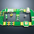 Kids Playground Equipment Green And Yellow With Spiral Track Platforms Soccer Ball And Dice Elements