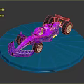 Purple F1 Race Car Model on Blue Circular Platform with Transparent Glossy Design