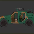 Green And Orange Military Vehicle With Open Doors And Roof Rack Equipment