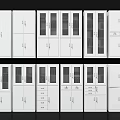 White Display Shelves with Various Designs Including Glass Doors and Storage Cabinets