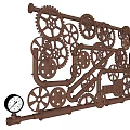 Mechanical Hardware Tools With Copper Colored Pipes Gears And Pressure Gauge