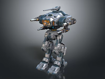 Detailed Mechanical Battle Mecha With Heavy Armor Twin Cannons And Robotic Legs Design 3d model