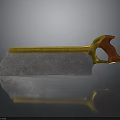 Woodworking Hand Saw With Golden Metal Blade Red Handle Sharp Teeth And Reflective Surface