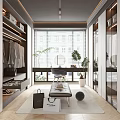 Modern Walk-in Closet Interior Design With Open Cabinets Mirror Bench Plants And Window