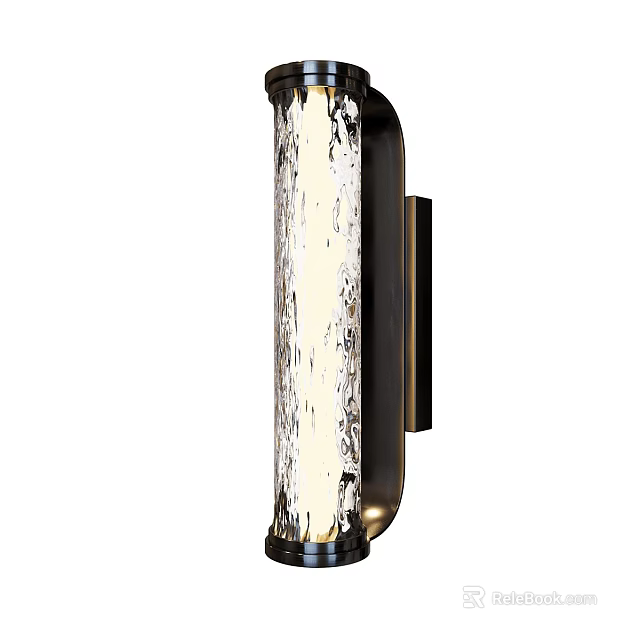 Modern Indoor Wall Lamp With Cylindrical Textured Glass Black Frame And Warm Light 3d model 