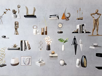 Modern Ornamental Decor Sets With Sculptures Vases Books Lamps And Plants 3d model
