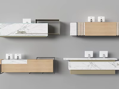Modern Reception Desk Interior Design With Marble Wooden Surfaces And Logo 3d model
