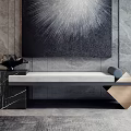 Sleek Console Table With Black Marble Top And Artwork Against Gray Stone Wall 3d model