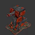 Red Mechanical Turret Weapon With Barrel And Stable Base Structure Design 3d model