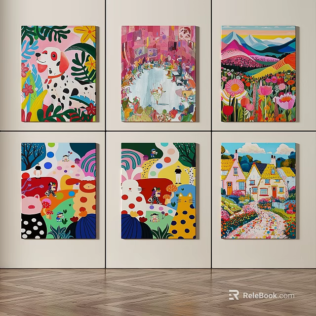 Vibrant Abstract Paintings With Diverse Styles And Colorful Artistic Elements 3d model 